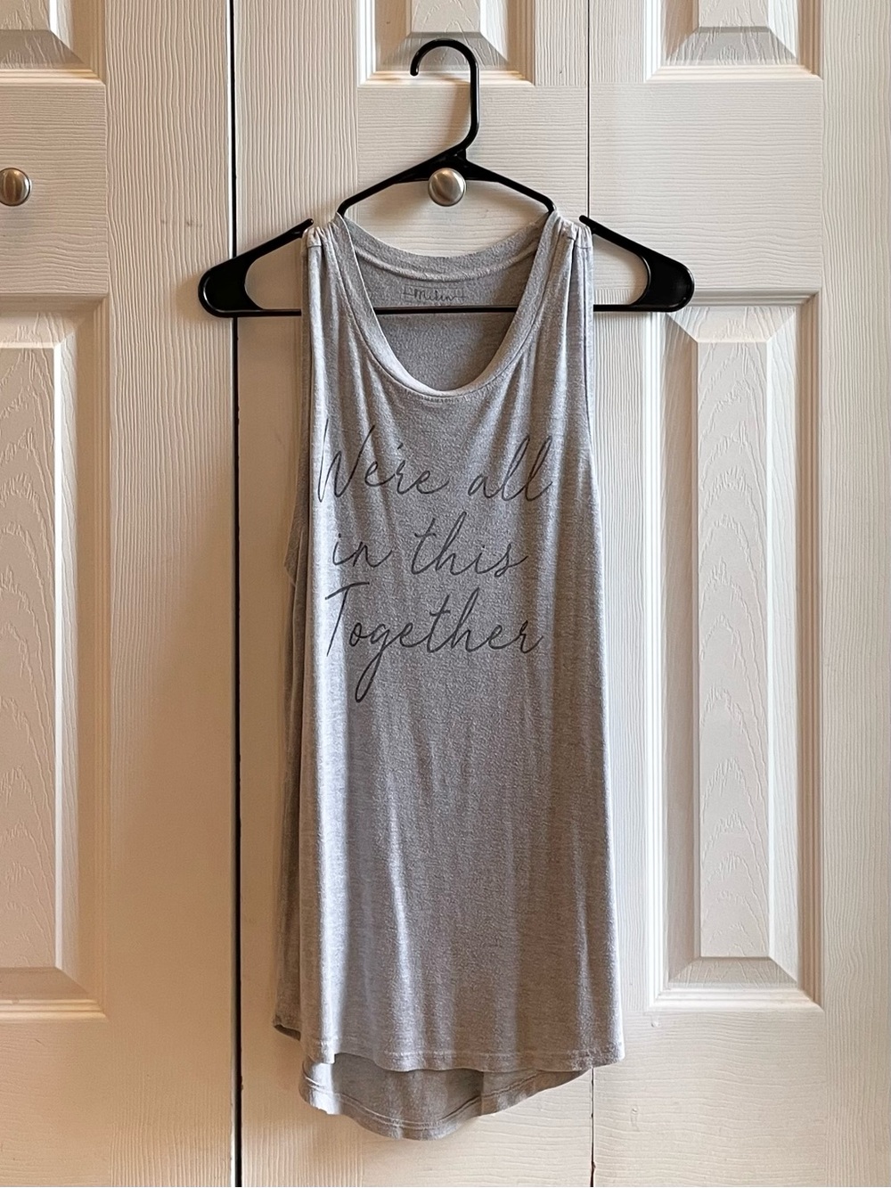 Women’s Light Gray Scoop Neck Graphic Tank Top – “We’re all in this Together”
